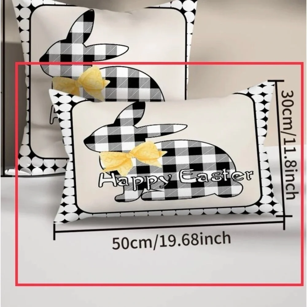 Easter Pillow Cover Buffalo Check Bunny Plaid Zipper Closure 19.68 X 11.8 in